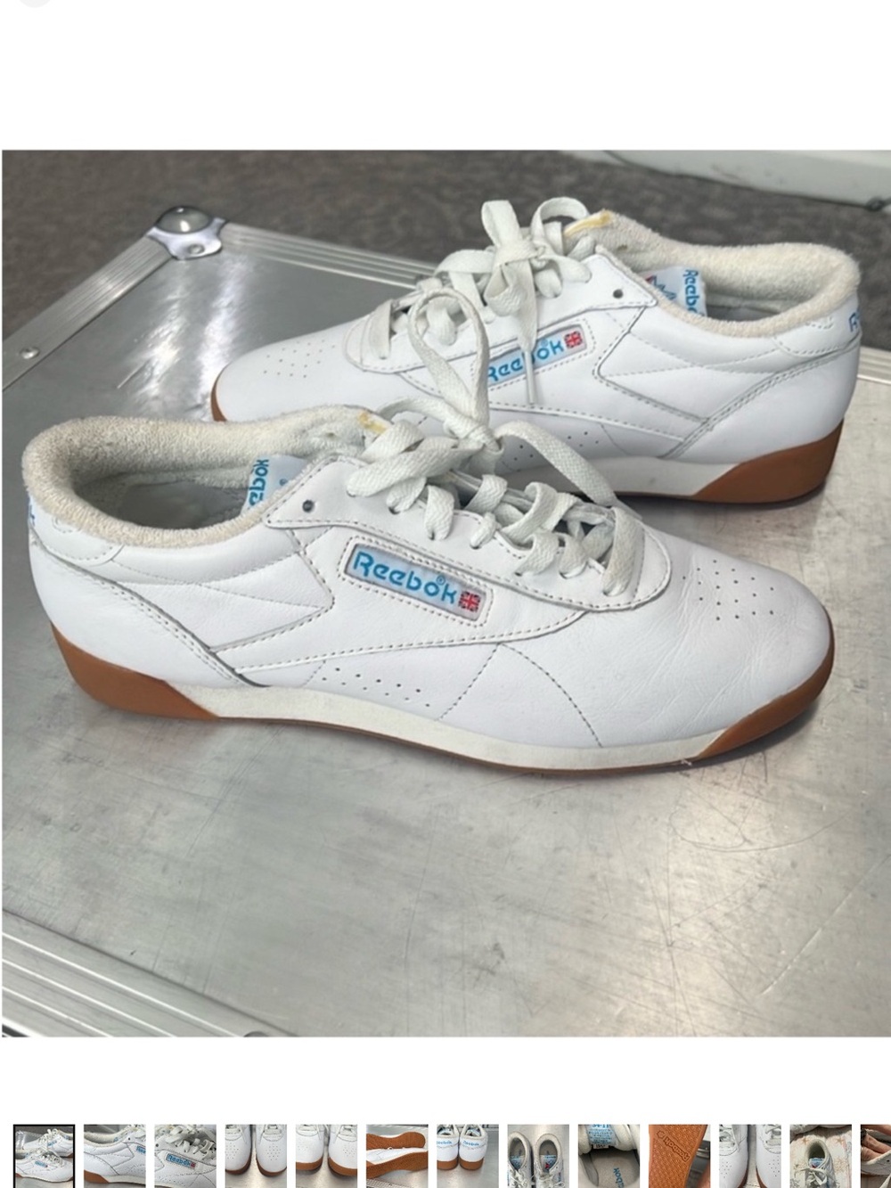 Reebok White Leather Sneakers with Brown Gum Outsole